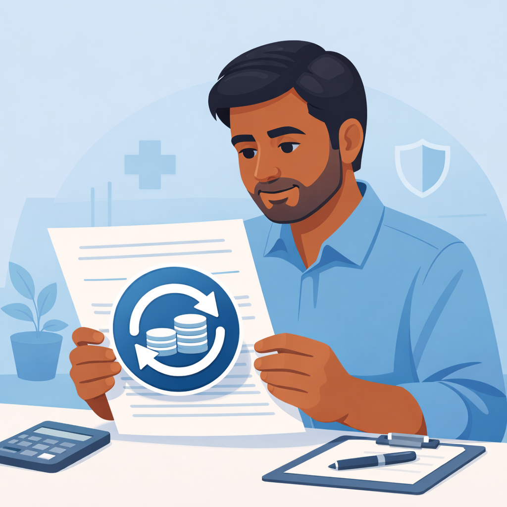 Illustration showing how the restoration of benefits clause in health insurance refills the sum insured after a claim