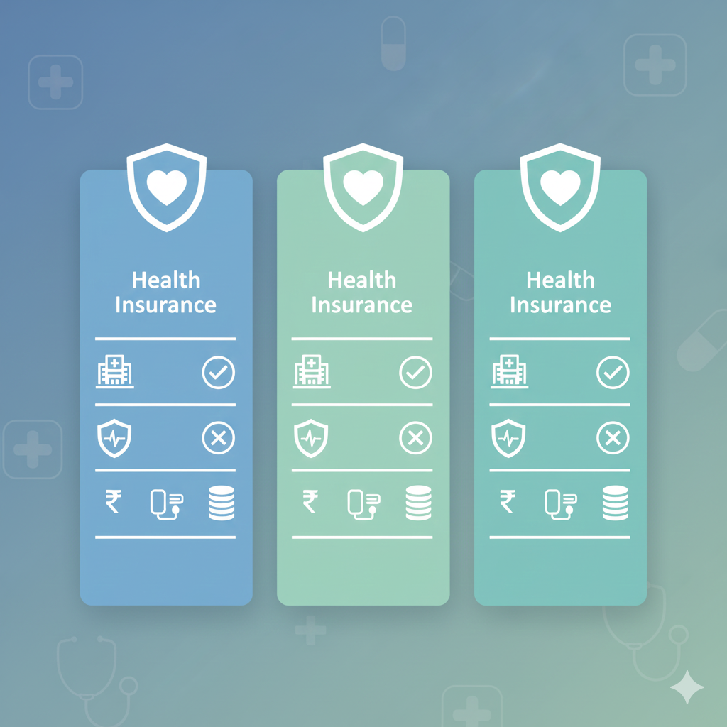 A calm and positive illustration of an elderly Indian couple taking a morning walk in a park, subtle medical icons like heart, blood pressure, and shield floating softly in the background, representing preventive healthcare and diabetes management, professional healthcare illustration style, soft sunlight, pastel blue and green tones, no text, no logos